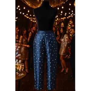 Talbots Silk Straight Ankle Pants - 12, Navy, Swiss Dot, Dressy Preppy Classic